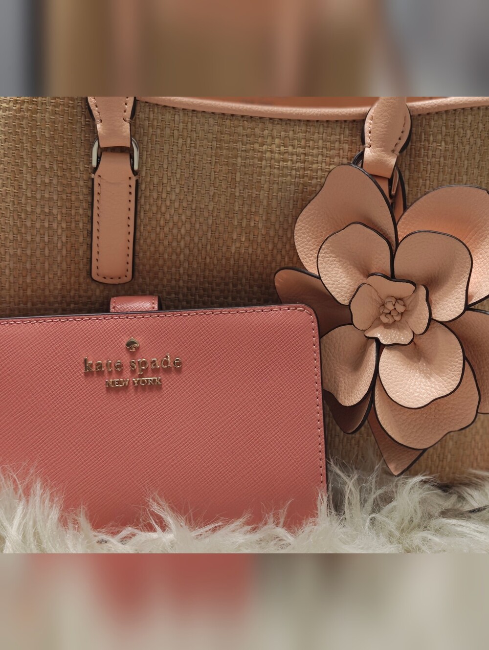 NWOT Kate spade Peach/Coral  Floral Tote and Matching Wallet Set